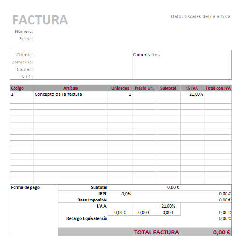 Plantilla de factura para músicos